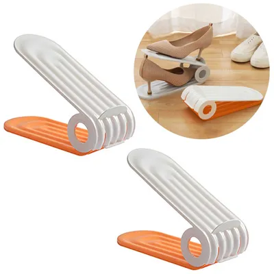 Produktbild von Einstellbare Schuhstapler, Schuhkarton Platzsparend Verstellbar mit 6 Stück Schuhstapler Platzsparend, Doppelschicht Schuhregal & orange (Farbe)