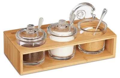 Produktbild von Set von 3 Kräutergläsern mit Bambus Halter