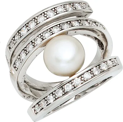 Produktbild von Ring Damenring mit 31 Zirkonia & Süßwasser Perle Zuchtperle weiß Innenumfang 58mm  Ø18.5mm