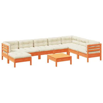 Produktbild von vidaXL 9-tlg. Garten-Sofagarnitur mit Kissen Wachsbraun Kiefernholz