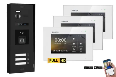 Produktbild von BALTER EVO-HD Aufputz Video Türsprechanlage mit Fingerprint 2-Draht BUS für 3-Familienhaus 3x 7" Touchscreen Monitor Schwarz-Weiß-mit WiFi
