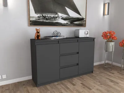 Zdjęcie produktu dla AZ team ® Duża Komoda z Szufladami ANTRACYT Szafka 120CM Bezuchwytowa do Salonu i Sypialni 2 drzwi 3 szuflady
