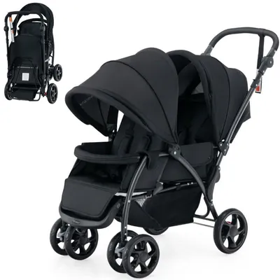 Obrázek produktu pro Skládací kočárek pro dvojčata JK98803LZ s nastavitelnou opěrkou a stříškou, nosnost 30 kg, černý