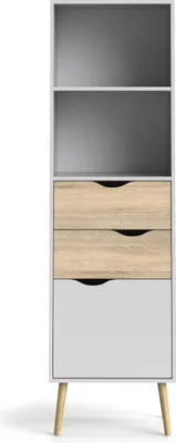 Produktbild von CALICOSY - Regal mit 2 Schubladen, 1 Tür weiß und Eiche Nachbildung H171,3 cm – BILLUND