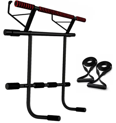 Immagine prodotto di Barra per trazioni da porta - Barra per trazioni a parete - Senza viti - 112 cm - Con dip station - Nero