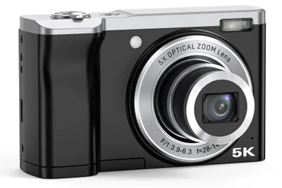 Obrázek produktu pro Digitální fotoaparát – 5K Ultra HD – duální fotoaparát – LED blesk – popruh a pouzdro – černá