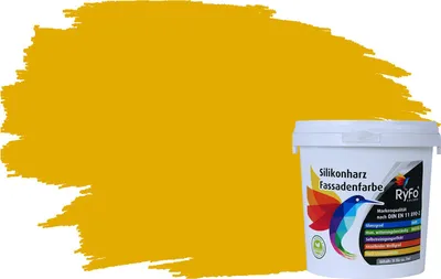 Produktbild von RyFo Colors Silikonharz Fassadenfarbe Lotuseffekt Trend Ginstergelb 1l - bunte Fassadenfarbe, weitere Gelb Farbtöne und Größen erhältlich, Deckkraft Klasse 1