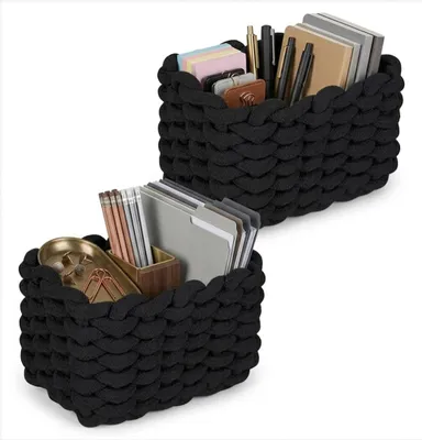 Aufbewahrungskorb aus Baumwolle, geflochten, 2er-Pack, 19x15x12 cm, schwarz