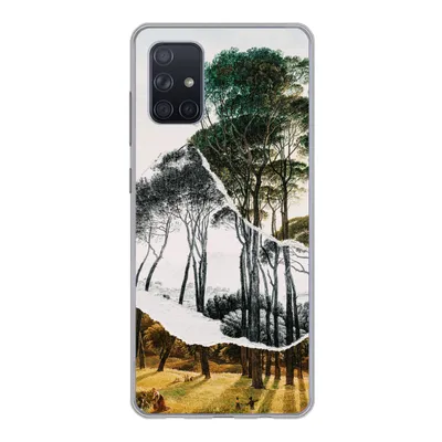 Produktbild von MuchoWow® Handyhülle Schutzhülle Hülle für Samsung Galaxy A51 Italienische Landschaft Schirmkiefern - Kunst - Hendrik Voogd - Malerei - Schwarz-Weiß - Alte Meister Silikon Softcase Handy Hülle - Schutzabdeckung