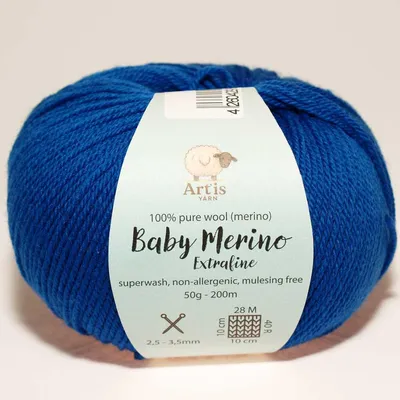 Image de Baby Merino Extrafine Art'is Yarn 100% Laine | Sans Mulesing & Superwash (50g / 200m) (3 bleu vif)