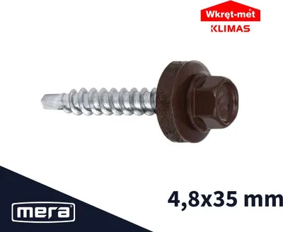 A single self-drilling screw with a brown hexagonal head and washer, presented on a white background.