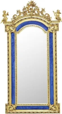 Produktbild von Casa Padrino Barock Standspiegel mit dekorativen Engelsfiguren Royalblau / Gold - Handgefertigter Massivholz Spiegel im Barockstil - Barock Möbel - Edel & Prunkvoll