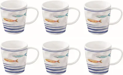 Produktbild von 6er Set Tassen Becher Maritim Fische BORD DE MER 350ml Porzellan Easy Life