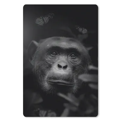 Produktbild von MuchoWow® Mauspad Mousepad Porträt eines Affen mit Schmetterlingen im Dschungel - schwarz und weiß 40x60 cm - Mousepads - Maus Mat - Pad - Mausunterlage - Schreibtisch Accesoire