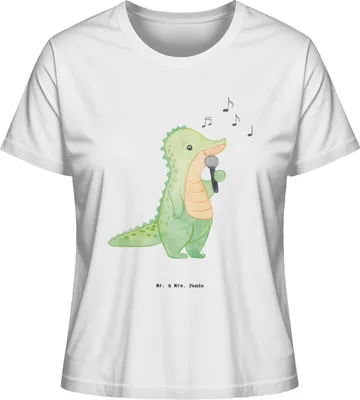 Produktbild von Mr. & Mrs. Panda Damen Oberteil Krokodil Singen Größe L - Weiß - Geschenk, Shirt, Gesang, Baumwoll T-Shirt, Baumwollshirt, Basic, Live Auftritt, Band, Hobbysänger