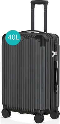 A black rolling suitcase with a telescopic handle and wheels.