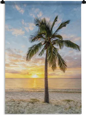 Produktbild von MuchoWow® Wandteppich Wandbehang Strand - Palme - Sonnenuntergang 60x90 cm Tapisserie Dekoration Wandtuch - Foto-Teppich - Abwaschbar