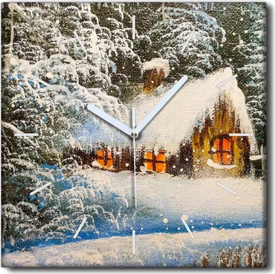 Produktbild von Coloray Uhr auf Leinwand 30x30 cm Wand Uhr Dekoration Wohnzimmer Segeltuch weiße Zeiger -Winterkunstlandschaft.