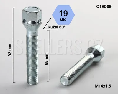 Obrázok produktu pre Skrutka kolesa M14x1,5x69 s kužeľom, kľúč 19, C19D69, výška 92