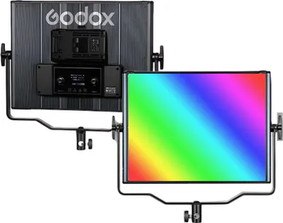 Produktbild von GODOX LDX100R 118 W zweifarbiges LED-Fotolicht, RGB-Video-Lichtpaneel, 14 spezielle Lichteffekte, CRI¡Ý96, 2500 KšC10.000 K, dimmbar, unterstuetzt 2,4 G kabellose Steuerung, DC/V-Mount, batteriebetrieben