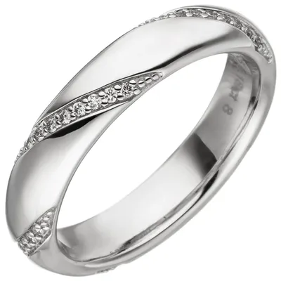 Image de Bague pour femme, bijou pour doigt, modèle "Streife", or blanc 585, serti de 40 diamants taille brillant, circonférence intérieure de 58 mm (environ 18,5 mm de diamètre)