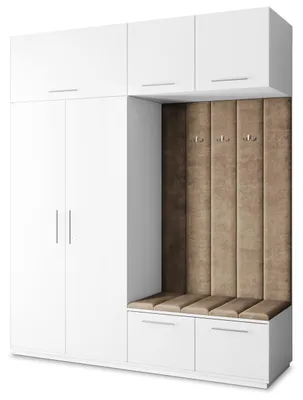 Produktbild von Masseno Garderobe-Set REMA 200/240/60 cm Modern Garderobenschrank Weiß, Veloursstoff MONOLITH 09 (Beige)