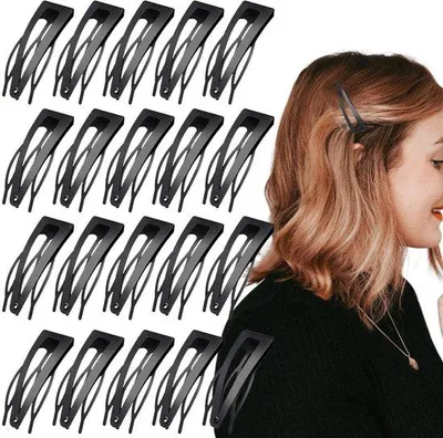 Produktbild von 20 Stück Haarspangen mit doppelten Klammern, Mädchen-Haarspangen, schwarz, 5 cm, Druckknopf-Haarspangen, für den Haarschneiden, Friseurbereich