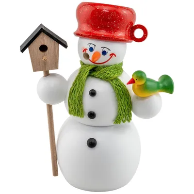 Produktbild von Schneemann mit Vogelhaus (15cm) Räuchermann von Seiffener Volkskunst