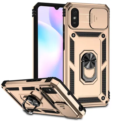 Obrázek produktu pro Pouzdro pro Xiaomi Redmi 9A dvouvrstvé pouzdro s posuvným krytem kamery a prstencovým stojánkem Zlato