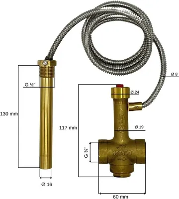 Produktbild von Thermische Ablaufsicherung Fernfühler Kühlventil BVTS 1,3 m 95°C Messing Heizung