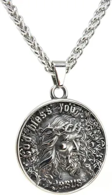 Produktbild von Lederkette Edelstahlkette 316L JESUS AMULETT 50 cm Edelstahl 05-06