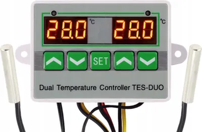 A close-up shot of a dual temperature controller.