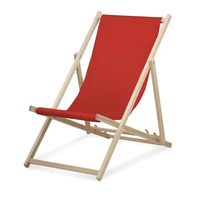 Image de Chaise longue - unicolore - rouge - pliable - en bois de hêtre - supporte jusqu'à 95kg - dossier réglable en 3 positions - Chaise longue de plage