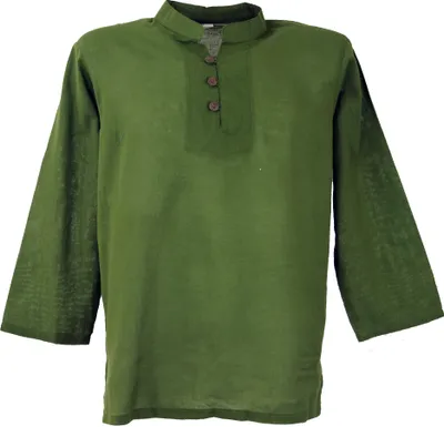 Produktbild von Yoga Hemd, Goa Hemd mit Knopfleiste - Olive, Herren, Grün, Baumwolle, Größe: M
