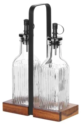 Image de Ensemble de bouteilles pour huile et vinaigre - Bouteilles en verre avec support - 2 x 190 ml - Transparent