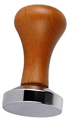 Produktbild von Espressopress für Baristas mit Holzgriff und Edelstahlboden