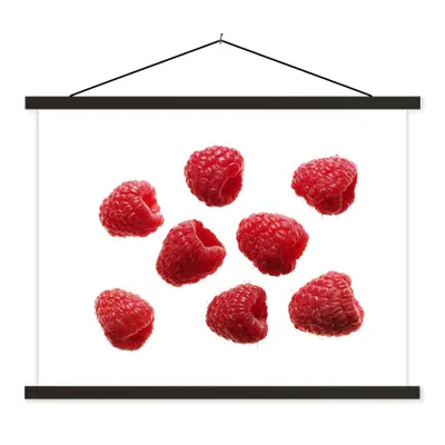 Produktbild von MuchoWow® Textilposter Obst - Himbeere - Weiß 40x30 cm mit schwarzem Rahmen - Dekorationen