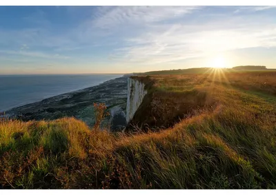 Image de Tableau mural encadré sunset falaise Friville-Escarbotin 45x65 cm, Tableau mural moderne pour décoration intérieure