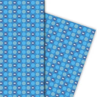 Produktbild von Schönes Punkte Geschenkpapier mit kleinen Fischen in blau - G6270, 32 x 48cm