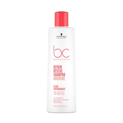 A bottle of Schwarzkopf Professional BC Bonacure Repair Rescue Shampoo Arginine.