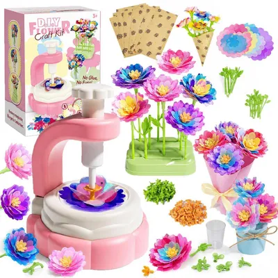 Produktbild von DIY Blumen Bastelset Kinder mit Blumenmaschine Stoffblütensträuße Kreatives Geschenk Mädchen ab 3 Jahre