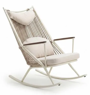 Produktbild von Schaukelstuhl Beige Relaxsessel mit Polsterung Terrasse Garten