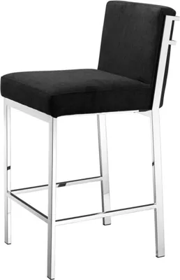 Produktbild von Casa Padrino Luxus Barstuhl Schwarz / Silber 43 x 54 x H. 91 cm - Designer Edelstahl Barhocker mit Samtstoff - Barmöbel