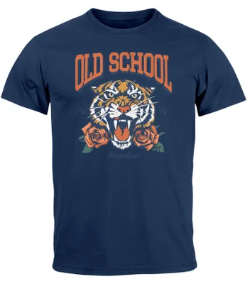 Produktbild von Herren T-Shirt Print Tiger Rosen Old School Retro Vintage Fashion Streetstyle Neverless® navy S