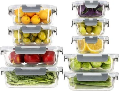 Produktbild von Gläserne Lebensmittelbehälter 18-teilig, luftdicht, BPA-frei, 9 Deckel