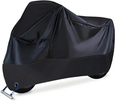 Productafbeelding van Unyqoos® Motorfietsbeschermhoes van 210T nylon Oxford voor buitengebruik – 4XL (295×110×140 cm), waterdicht, ademend, met slotopening, reflectoren en opbergtas