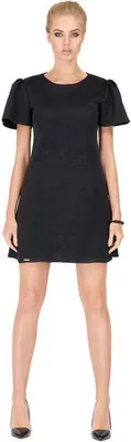 Produktbild von Kleid Blumen-Prägung elegant mit Pufferärmel Mini-Kleid; Schwarz/S/36