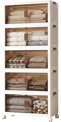 Immagine prodotto di Contenitore pieghevole a 5 ripiani con ruote, dimensioni 70 x 40 x 167 cm, colore bianco