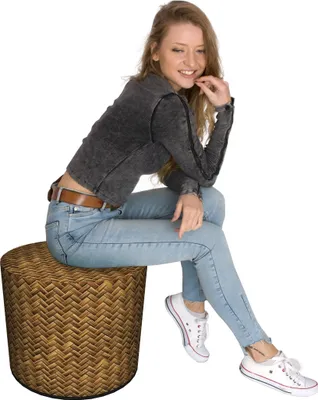 Produktbild von Bertoni Pouffe | Hocker | Stoffhocker | Ottomane | Sitzpouffe | D40 x 40 cm | Pouffe für Garten oder Wohnzimmer | Druck Rattan