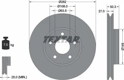 Produktbild von 2x TEXTAR Bremsscheibe 92303405 für FORD Focus Mk4 Turnier (HP) 50 3mm 7kg 140mm